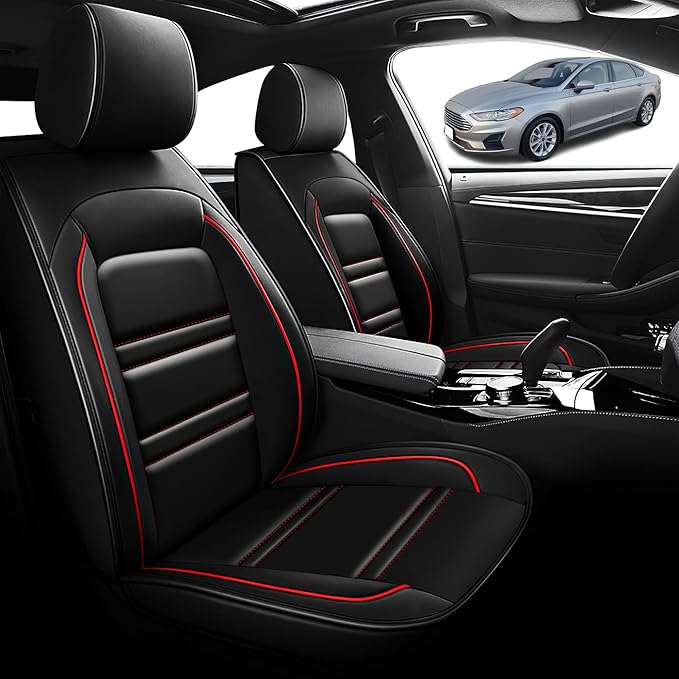 Seat Cover for Ford Fusion 2006-2020 | Car Seat Covers Front Seats, Waterproof Seat Protectors, Automotive Front Seat Covers (Front Seat, Black&Red Line)