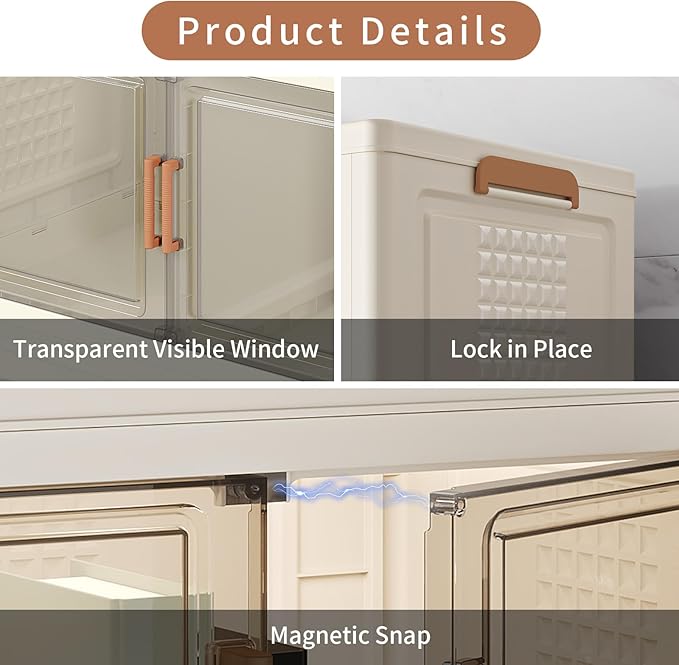 480Qt/120Gal Extra Large Stackable Storage Bins with Lids and Divider, 3Pack Collapsible Drawers with Doors, Foldable Cabinet with Wheels, Plastic Closet Organizers Containers for Home, Dorm