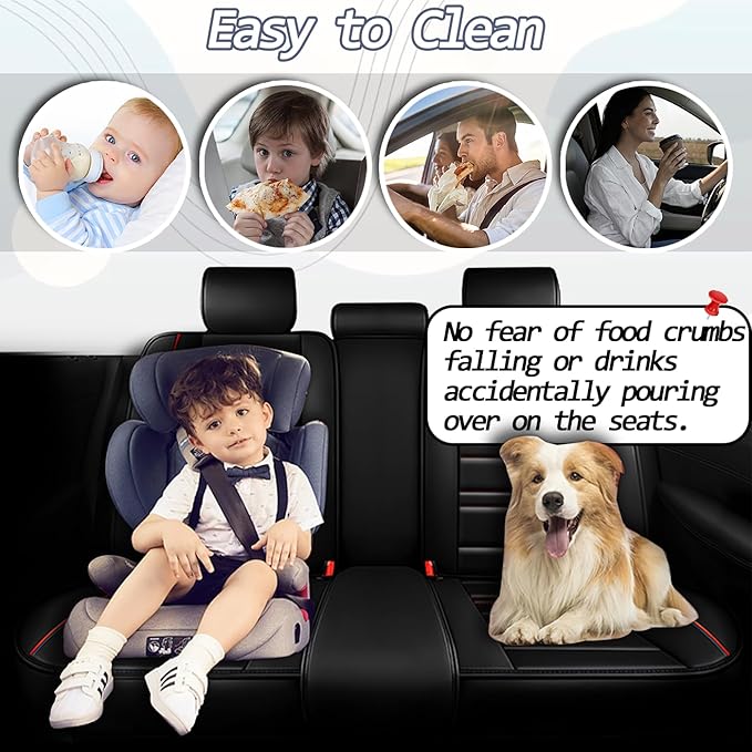 Seat Covers for Chrysler Car Town and Country 2000-2016 | 5-Seats Leather Seat Covers, Easy to Install Automotive Seat Covers Full Set (Full Set, Black&Red Line)