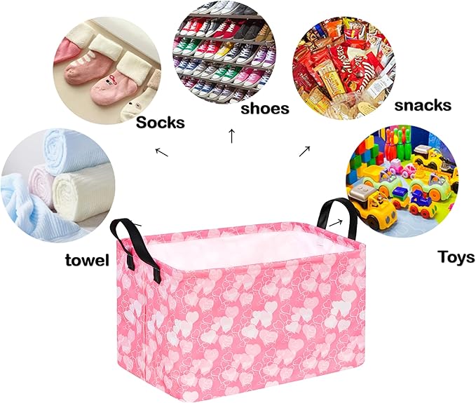 Rectangle Heart Partten Kids Gift Storage Basket Home Shelf Storage Basket Organizer Box Clothes Laundry Hamper Toys Nursery Basket Baby Laundry Basket with Handles