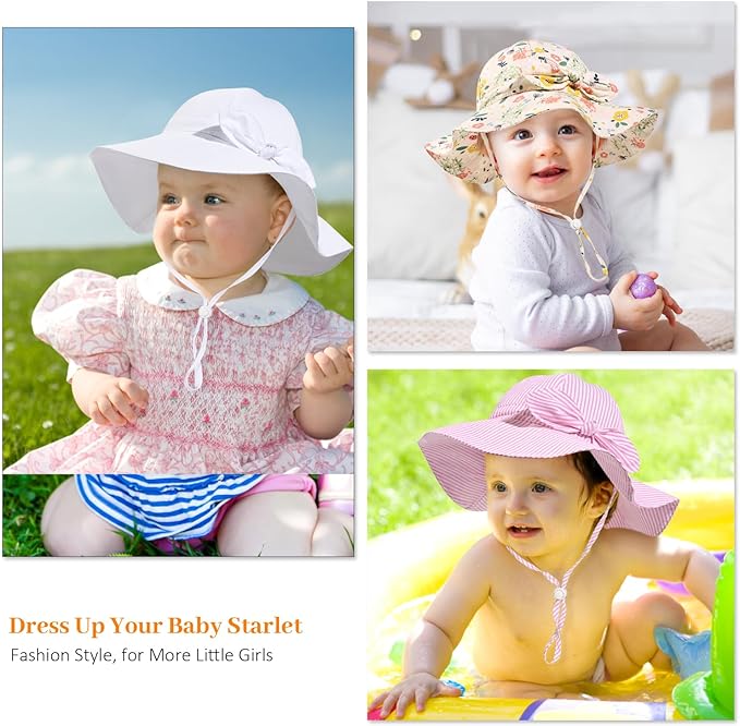 Baby Girl Sun Hat Summer Foldable Beach Hats with UPF50+ Sun Protection Wide Brim Toddler Bucket Hat Cap