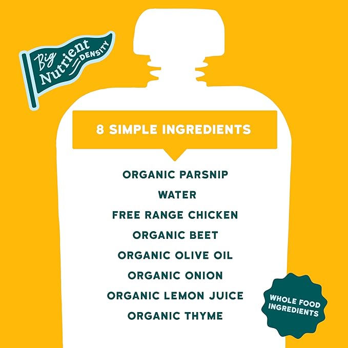 Serenity Kids 6+ Months Baby Food Pouches Chicken & Thyme Puree - BPA-Free Baby Food Puree -Range Chicken & Organic Parsnip & Beet Veggies - 3.5 Oz, 6 Pack