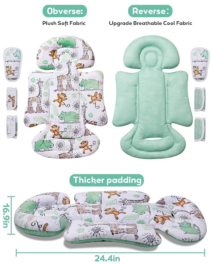 Infant Car Seat Insert, Enlarged Head Support for Baby Carseat, Reversible Newborn Insert with 3 Strap Covers, 2-in-1 Baby Car Seat Cushion for Stroller, Swing, Bouncer, Rocker - Blue Giraffe