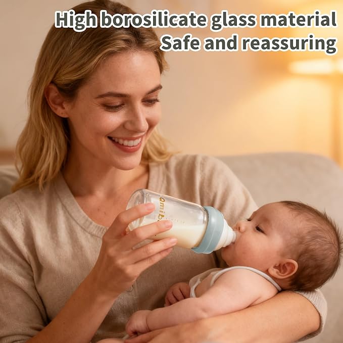 Breast Milk Storage Bottles 180ml 6oz BPA-Free Leak-Proof Baby Bottle for Breastmilk Storage Wide Neck Bottles with Screw Ring Sealing Disk Breastfeeding (Grey+Pink, 180ml-6Packs)