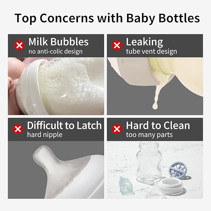 Thyseed Glass Natural Anti-Colic Baby Bottles | Newborn Breast Like Nursing Bottle for Breastfed Babies with Nipple(3-7 Months), 8oz,2 Pack
