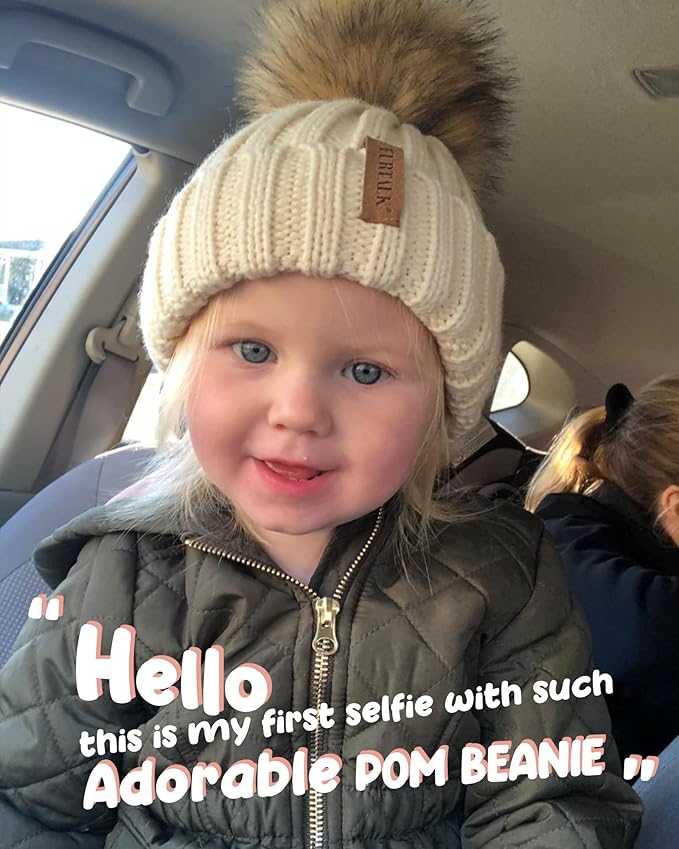 FURTALK Kids Winter Hat Toddler Knitted Beanie with Faux Fur Pom Poms for Baby Girls Boys
