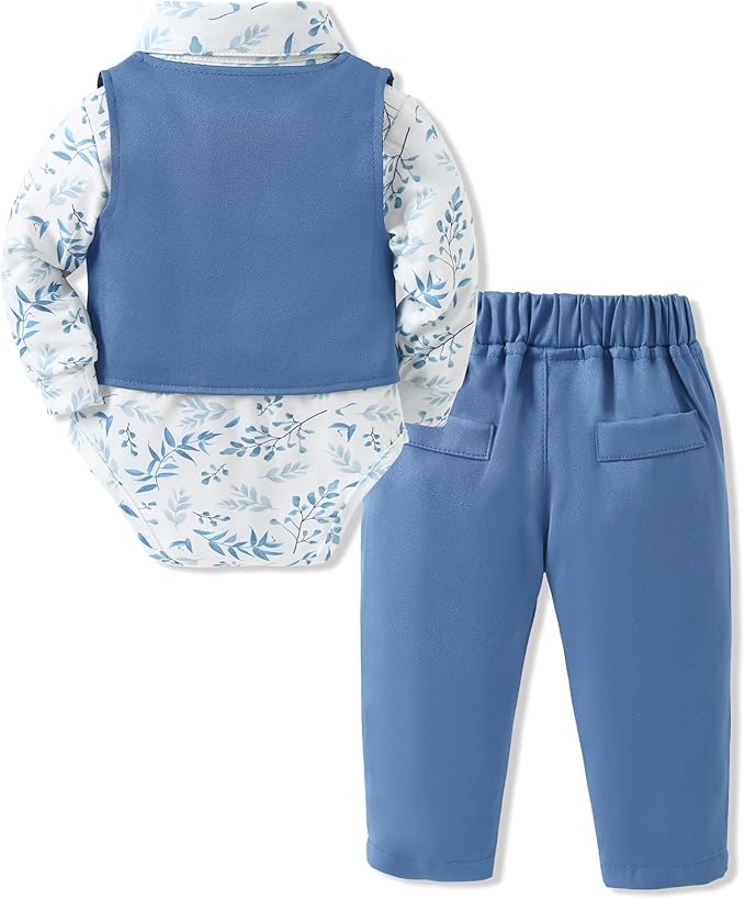 SANMIO Baby Boy Clothes Suits Infant Gentleman Outfit Collared Dress Shirt+Vest+Tie+Corsage+Pants 5Pcs Baby Suit Sets