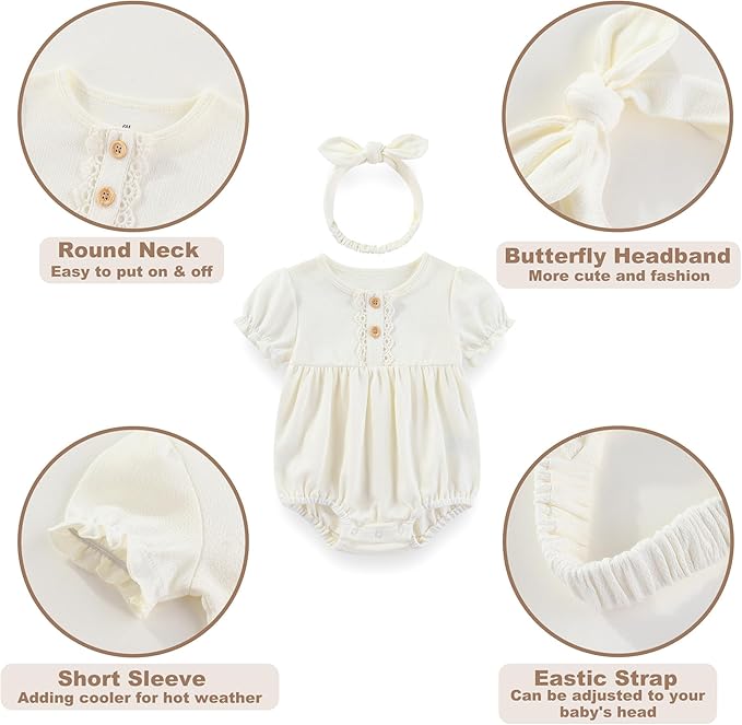 Newborn Baby Girl Clothes Cotton Bubble Romper Floral Short Sleeve Bodysuit 3 Pack