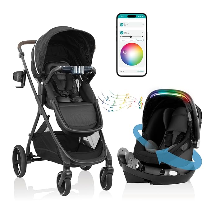 Evenflo Shyft Intuiti+ Travel System Featuring Revolve180 LiteMax™ NXT Rotating Rear-Facing Lightweight Preemie and Infant Car Seat with SensorySoothe 3-30 lbs. (Dubhan Black)