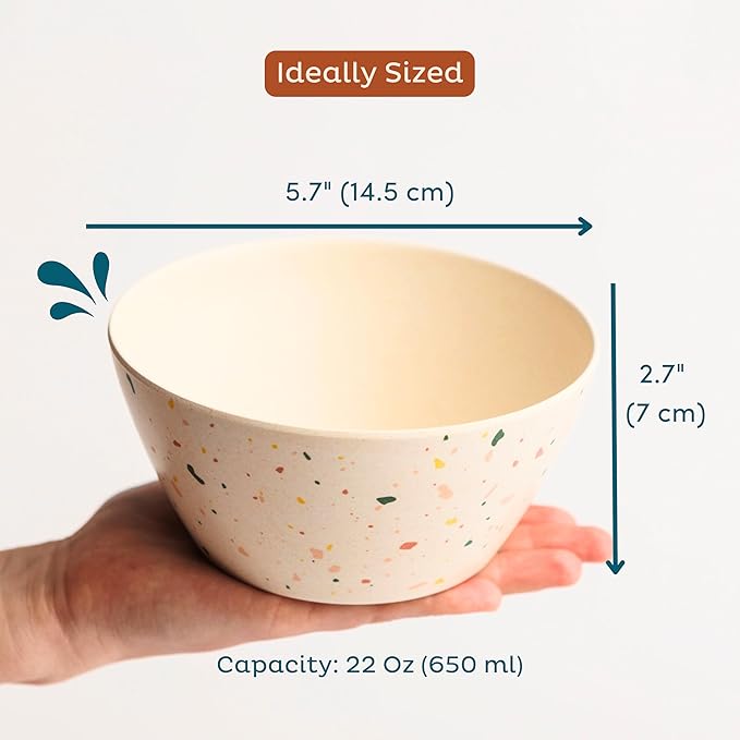 Nook Theory 4 Pack Bamboo Bowls - 22 Oz Reusable Toddler and Kids Bowl, Dishwasher Safe - Not Microwavable Bamboo Dishes (Celebration)