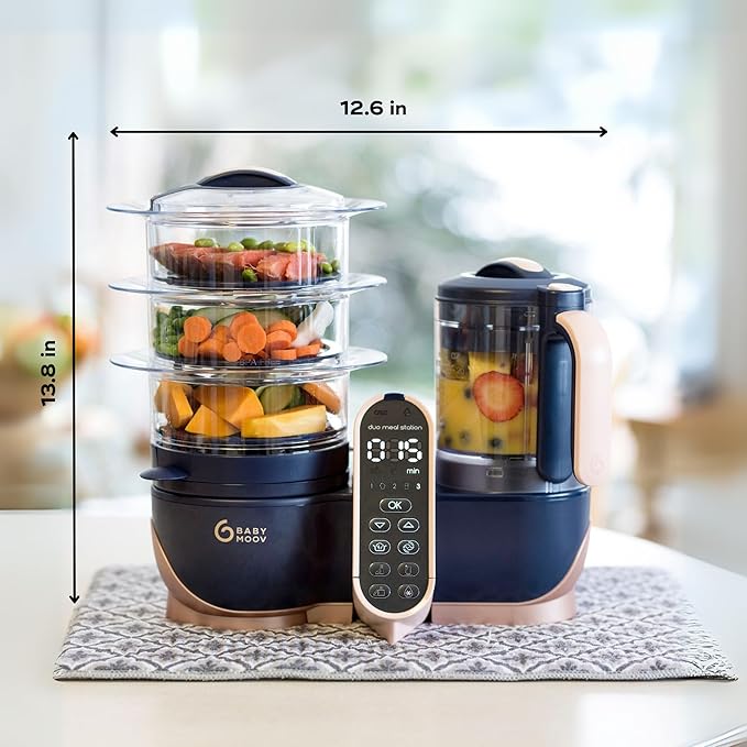 Babymoov Duo Meal Station XL, 6 in 1 Food Processor with Steamer, Multi-Speed Blender, Warmer, Defroster & Sterilizer (Nutritionist Approved), pink