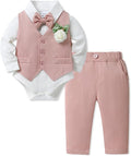 SANMIO Baby Boy Clothes Suits Infant Gentleman Outfit Collared Dress Shirt+Vest+Tie+Corsage+Pants 5Pcs Baby Suit Sets