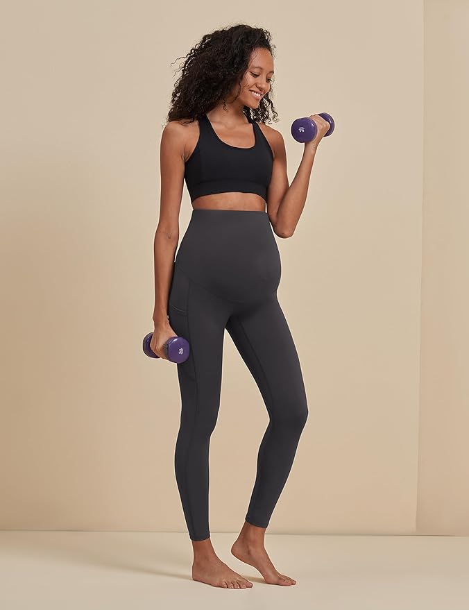 POSHDIVAH 3 Pack Women's Maternity Workout Leggings Over The Belly Pregnancy Yoga Pants with Pockets