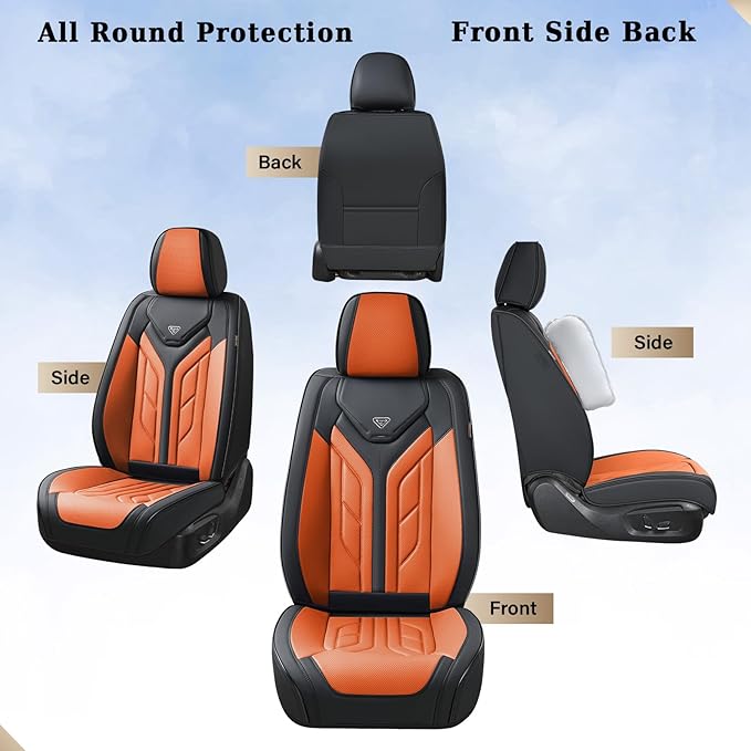 Coverado Seat Covers, Car Seat Covers Front Seats, Leather Seat Covers for Cars, Waterproof Automotive Seat Covers Car Seat Protector Car Seat Cushion Universal Fit for Most Cars Trucks(Black&Orange)