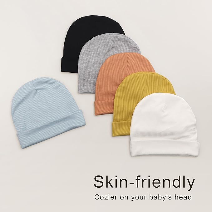 DRESHOW BQUBO 6 Pack Baby Newborn Hats Set for Unisex Infant Newborn Toddler Soft Beanie Hat for Boys Girls 0-24 Months