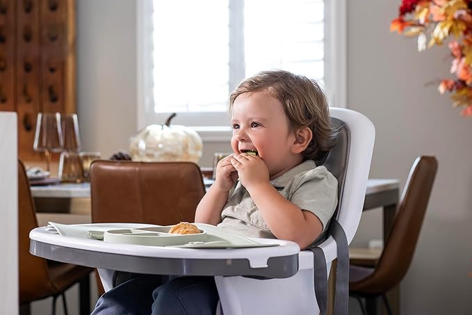 Modern Mini - Silicone Suction Plate for Baby and Toddler, Divided Plate with Fork & Spoon - Unbreakable, Non-Toxic, Food Grade Silicone, Strong Suction Grip, Spill Proof & Foldable for Travel!