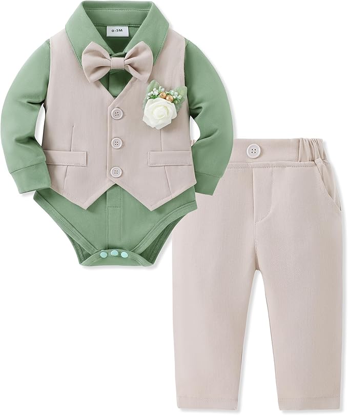 SANMIO Baby Boy Clothes Suits Infant Gentleman Outfit Collared Dress Shirt+Vest+Tie+Corsage+Pants 5Pcs Baby Suit Sets