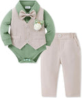 SANMIO Baby Boy Clothes Suits Infant Gentleman Outfit Collared Dress Shirt+Vest+Tie+Corsage+Pants 5Pcs Baby Suit Sets
