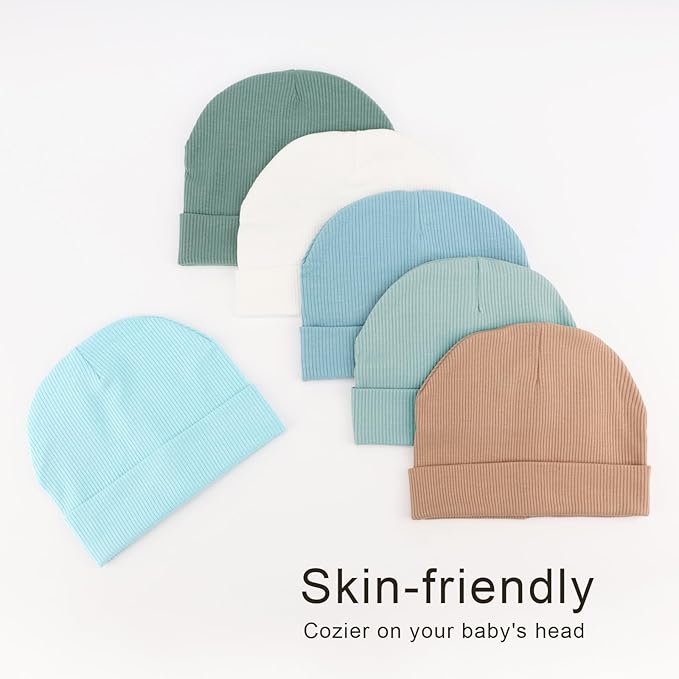 DRESHOW BQUBO 6 Pack Baby Newborn Hats Set for Unisex Infant Newborn Toddler Soft Beanie Hat for Boys Girls 0-24 Months