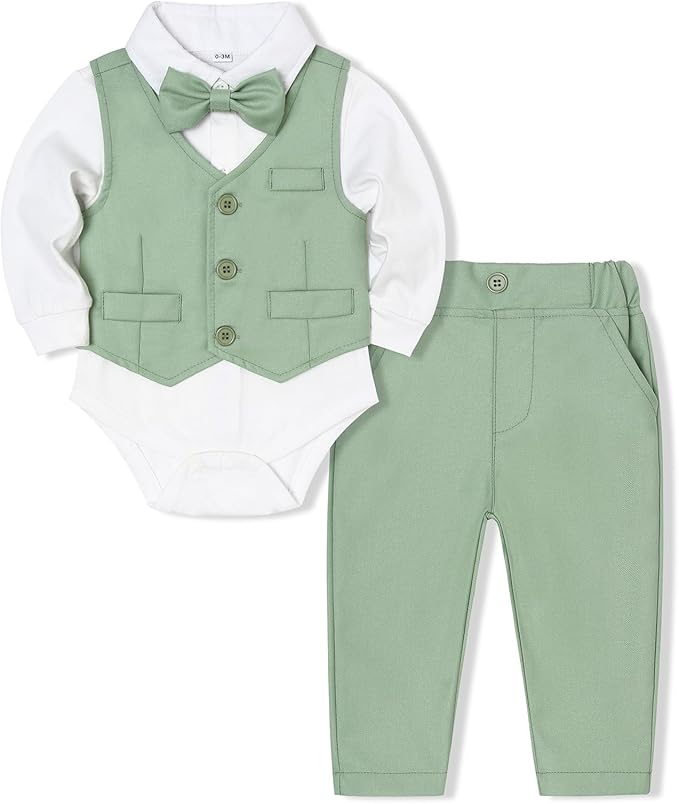 Baby Boy Clothes Suits Infant Gentleman Wedding Outfit Formal Dress Shirt Vest Bowtie Pants 4Pcs Baby Suit Sets