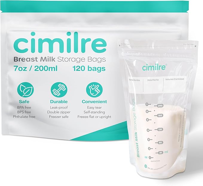 Cimilre S7 Dual Pro Rechargeable Breast Pump & Breast Milk Storage Bags Bundle – Hospital Strength Double Electric Pump with 120 Leak-Proof 7oz Bags