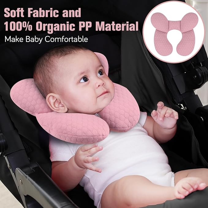 KAKIBLIN Baby Travel Pillow, Upgraded Baby Neck Pillows for Car Seat, Infant Neck Support Pillow for Head and Neck,Newborn Head Support for Car Seat,Pushchair (Pink)