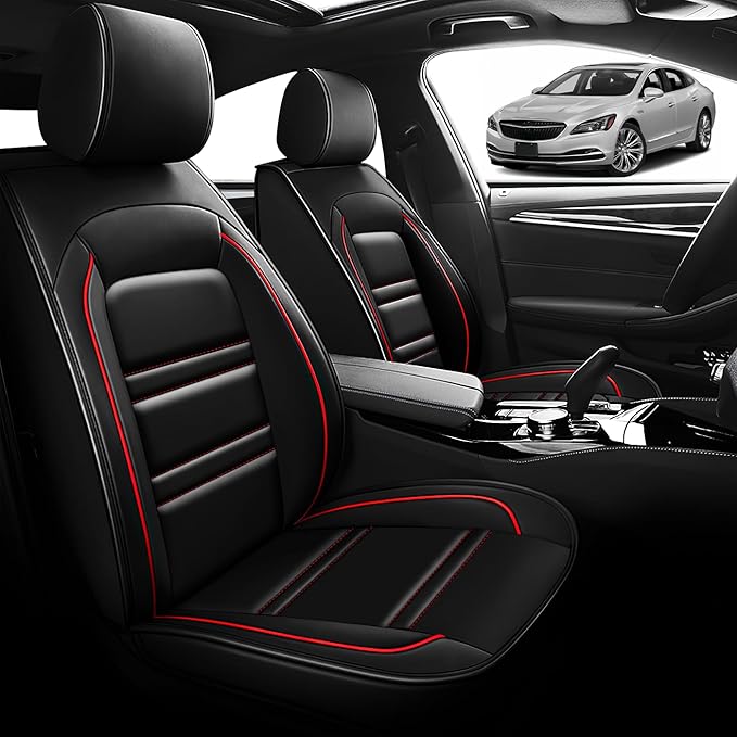 Seat Cover for Buick Lacrosse 2005-2019 | Car Seat Covers Front Seats, Waterproof Seat Protectors, Automotive Front Seat Covers (Front Seat, Black&Red Line)