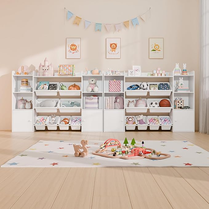 Large Kids Toy Storage Organizer, Toy Organizers and Storag with Bookshelf, Kid Bookshelf and Toy Storage with 6 Storage Cubbies and 8 Storage Bins for Kids' Rooms, Playrooms, and Nurseries