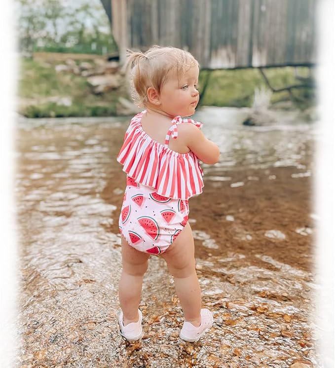 Toddler Baby Girls Ruffles Bikini One Piece Swimsuits Floral Off Shoulder Swimwear Beach Bathing Suit