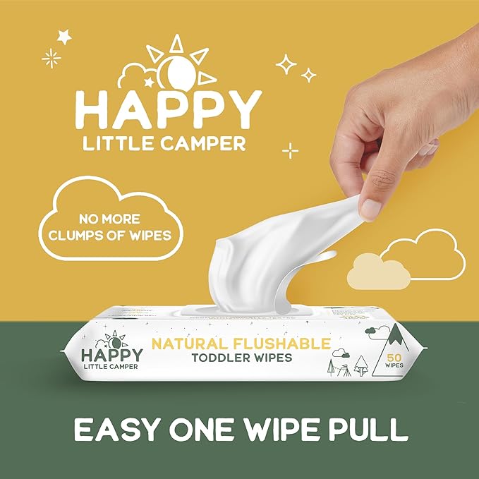 Happy Little Camper Ultra-Absorbent Super Saver Baby Diapers Size 2 - Hypoallergenic, Unscented & Chlorine-Free Disposable Diapers (200 Count) Come with Flushable Wipes (200 Count) for Sensitive Skin