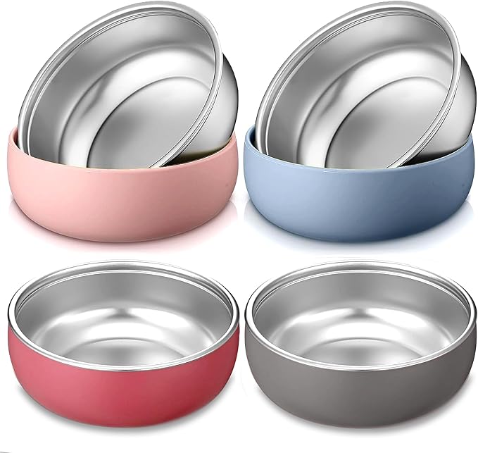 4 Pack Stainless Steel Bowls for Kids - BPA-Free 5" Baby Bowls with Removable Silicone Base - Non-Slip Toddler Bowls for Snacks & Meals (Classic Colors)
