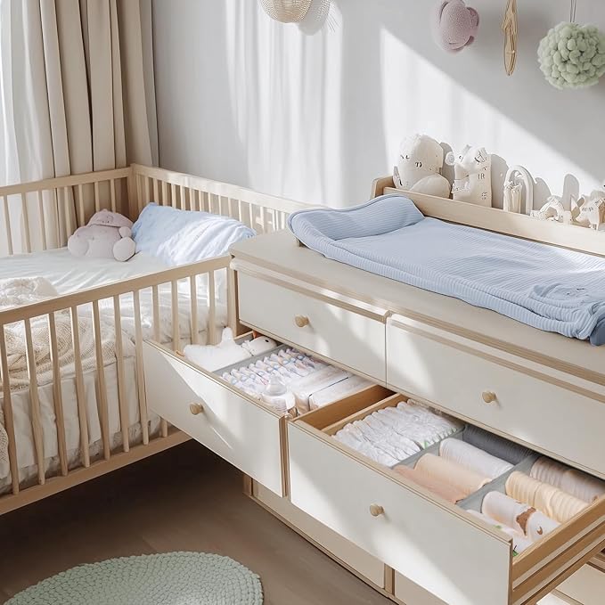 Criusia Drawer Organizer Clothes, 21 Pack Dresser Organizer for Baby Clothes, Underwear, Sock- Foldable Closet Organization and Storage Dividers Bins for Nursery, Bedroom (Grey)