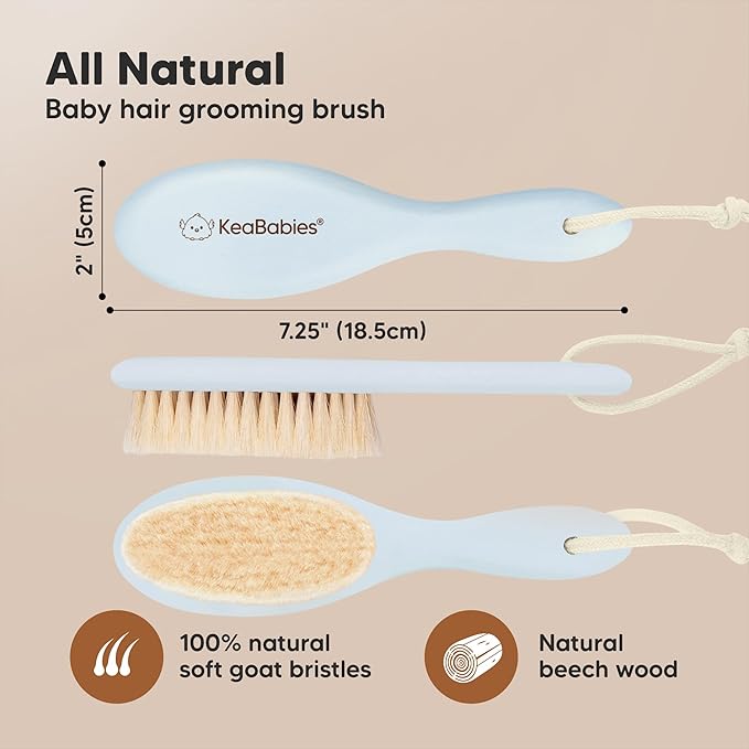 Wooden Baby Hair Brush - Cradle Cap Baby Brush with Soft Goat Bristles, Perfect Gentle Scalp Newborn Comb for Infant, Girls, Boys, Bath Essentials(Frost, Oval)