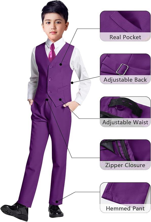 YuanLu Boys Suit for Kids Tuxedo Wedding Ring Bearer Outfit, 5 Piece Boy Slim Fit Formal Suits with Adjustable Waist
