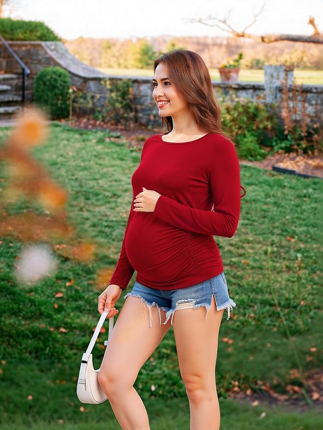 Maternity Shirts Long Sleeve Pregnancy Top for Women with Crew Neck Casual Tee Shirts