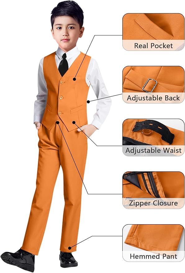 YuanLu Boys Suit for Kids Tuxedo Wedding Ring Bearer Outfit, 5 Piece Boy Slim Fit Formal Suits with Adjustable Waist