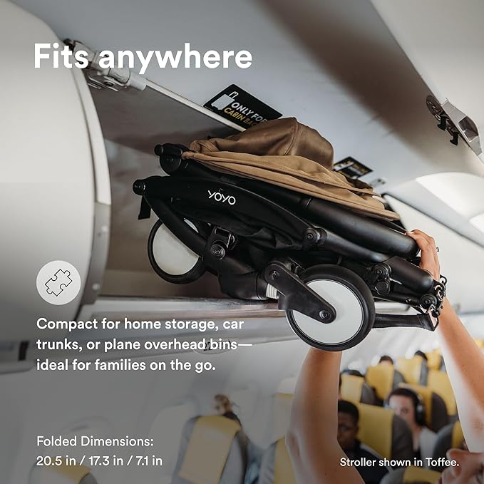 Stokke YOYO3 Stroller from 6 Months - Includes Black Frame, Seat Cushion & Canopy - Folds in & Out in a Flash - Light & Compact - Carry-On Compatible