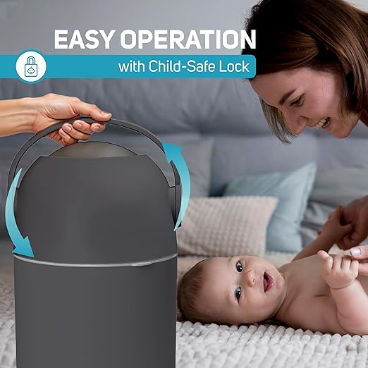 L.A. Baby Magic Diaper Pail - Patented 100% Odor-Free System with Child-Safe Lock - Award-Winning Design - No Refills Required - Works with Regular Trash Bags - Gray