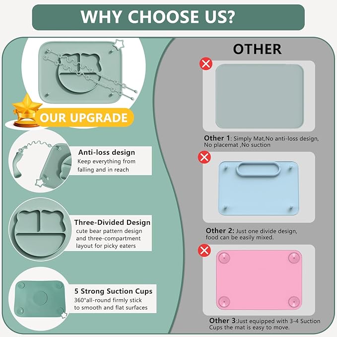 1 Pack Silicone Mat for Babies, Baby Placemat Built-in Suction Base and Equipped 4 Toy Straps & Anti-Peel Design, Activity Mat for Infants to Toddlers, Keeps Babies Essentials Off The Floor, Pink