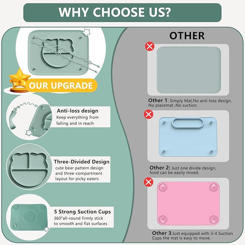 1 Pack Silicone Mat for Babies, Baby Placemat Built-in Suction Base and Equipped 4 Toy Straps & Anti-Peel Design, Activity Mat for Infants to Toddlers, Keeps Babies Essentials Off The Floor,Beige