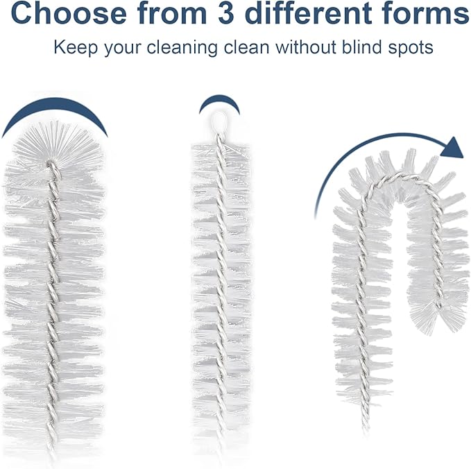 Straw Cleaner Brushes Sets, 12 Pieces 8.2 Inch Botthle Cleaning Brush and Nylon Tube Brush Brush Kit for Sippy Cup, Tumbler, Water Bottle, Drinking Straw (White)