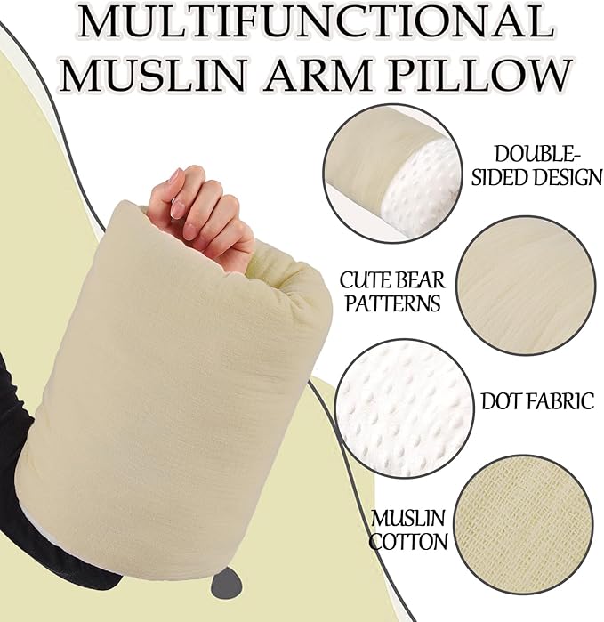 Baby Feeding Arm Pillow Breastfeeding Bottle Nursing Cozy Cradle Pillow for Newborn Soft Double Sided Muslin Cotton Head Support Comfortable Feeding for Mom(Olive Green,Simple)
