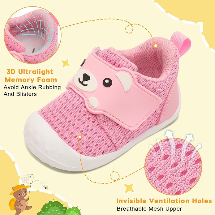 FEETCITY Baby Walking Shoes Wide Baby Shoes Boys Girls Infant Sneakers Crib Shoes Breathable Toddler Barefoot Shoes Slip On Shoes