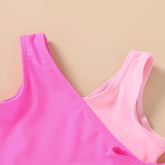 Happy Town Toddler Swimsuit Girl One Piece Bathing Suit Color Block Swimwear Baby Summer Beach Wear