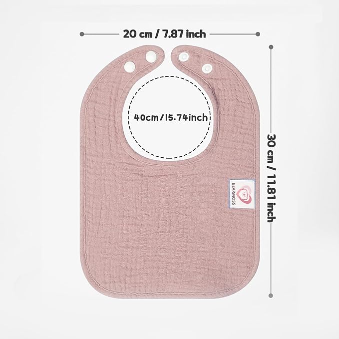 Bearmoss Muslin Baby Drooling Bibs 8 Pack, 100% Cotton Square Adjustable Bandana Bibs Gift for Baby Girls Boys Teething Drool