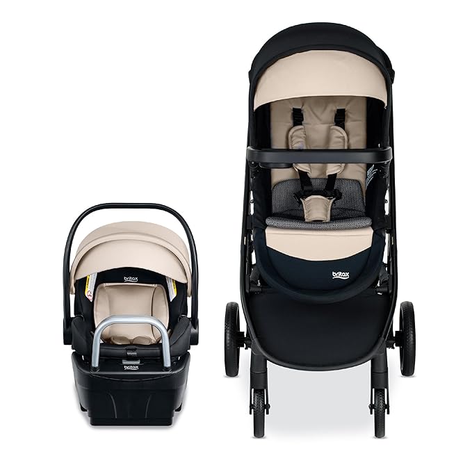 Britax Willow Brook S+ Baby Travel System, Infant Car Seat and Stroller Combo with Alpine Base, ClickTight Technology, SafeWash Insert and Cover, Sand Onyx
