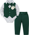 Coco&RARA Baby Boy Clothes Suits Infant Gentleman Outfits, Formal Dress Shirt+Vest+Corsage+tie+Pants Baby Suit Set 0-18M