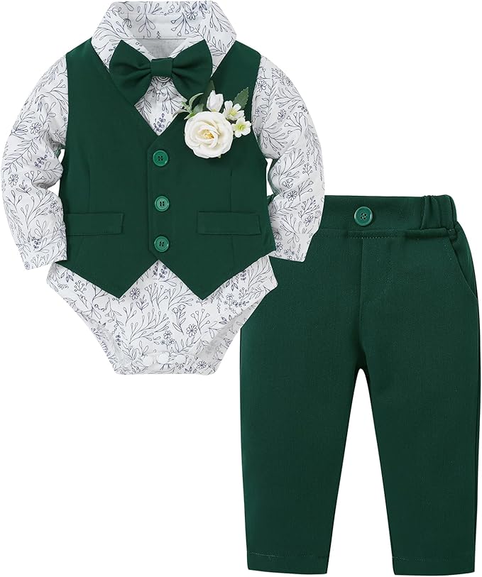 Coco&RARA Baby Boy Clothes Suits Infant Gentleman Outfits, Formal Dress Shirt+Vest+Corsage+tie+Pants Baby Suit Set 0-18M