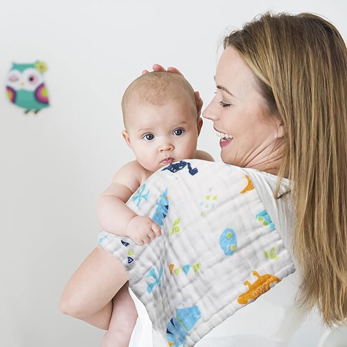 FOOK FISH Muslin Burp Cloths Cotton Burping Cloth 20'' X 10'' Pack of 6 for Baby Spit Up Cloths for Newborn,Absorbent,Soft,Large,6 Layers,Baby Burp Rags,Unisex,for Boys and Girls