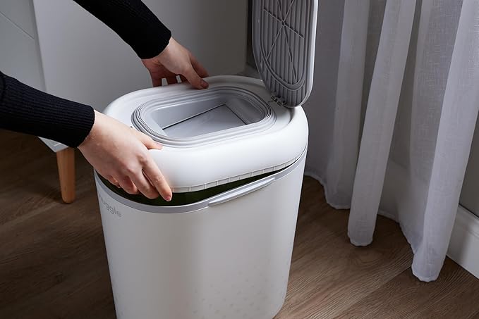 Eco-Touch Baby Nappy Diaper Bin - Odor Lock Airlock, No Costly Refills, 10L Capacity, Recyclable, Use Any Bag - White Nursery Diaper Pail